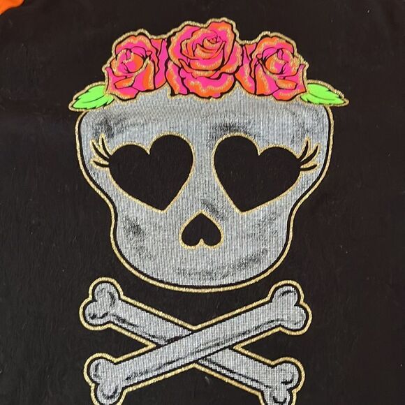 Celebrate Halloween Glitter Skull & Crossbones Baseball Shirt-XL-14/16 Plus Girl - Picture 12 of 15